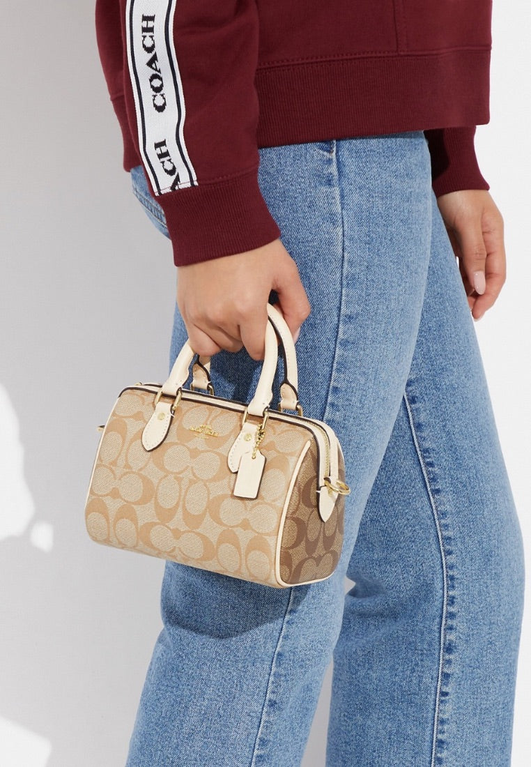 Mini Rowan Satchel In Blocked Signature Canvas Light Khaki Multi