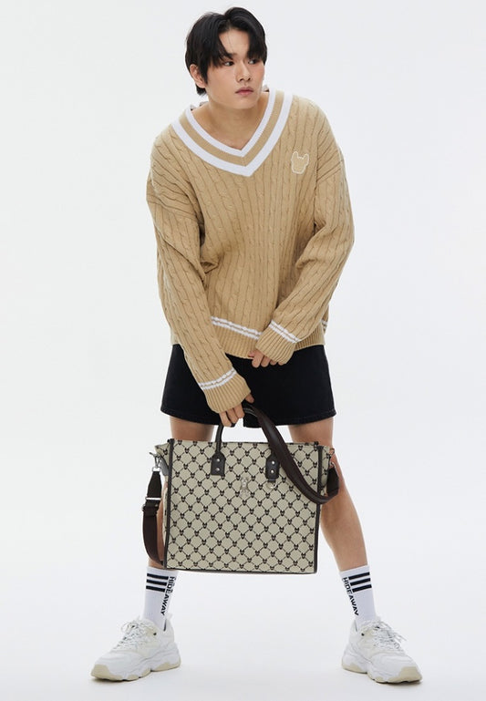 Monogram Wide Tote Bag Pattern Beige