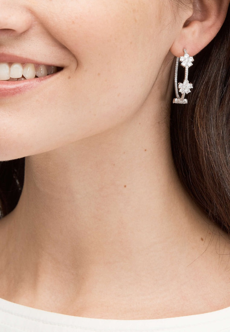 Gleaming Gardenia Flower Hoops Silver