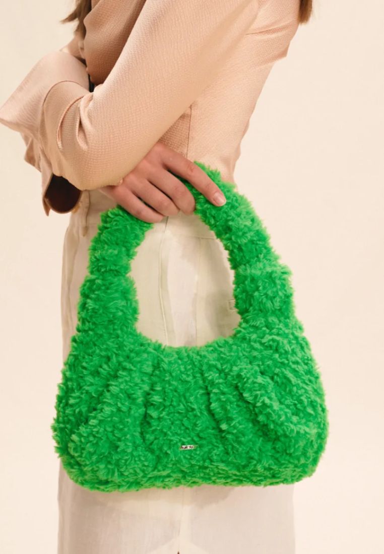 Gabbi Faux Fur Hobo Handbag - Grass Green