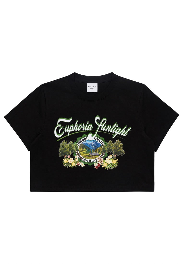 Greenery Artwork Crop Top Short Sleeve T-shirt Black