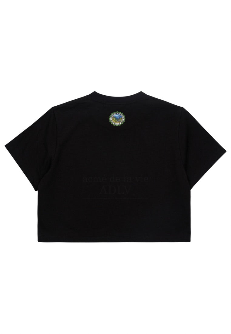 Greenery Artwork Crop Top Short Sleeve T-shirt Black