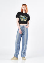 Greenery Artwork Crop Top Short Sleeve T-shirt Black