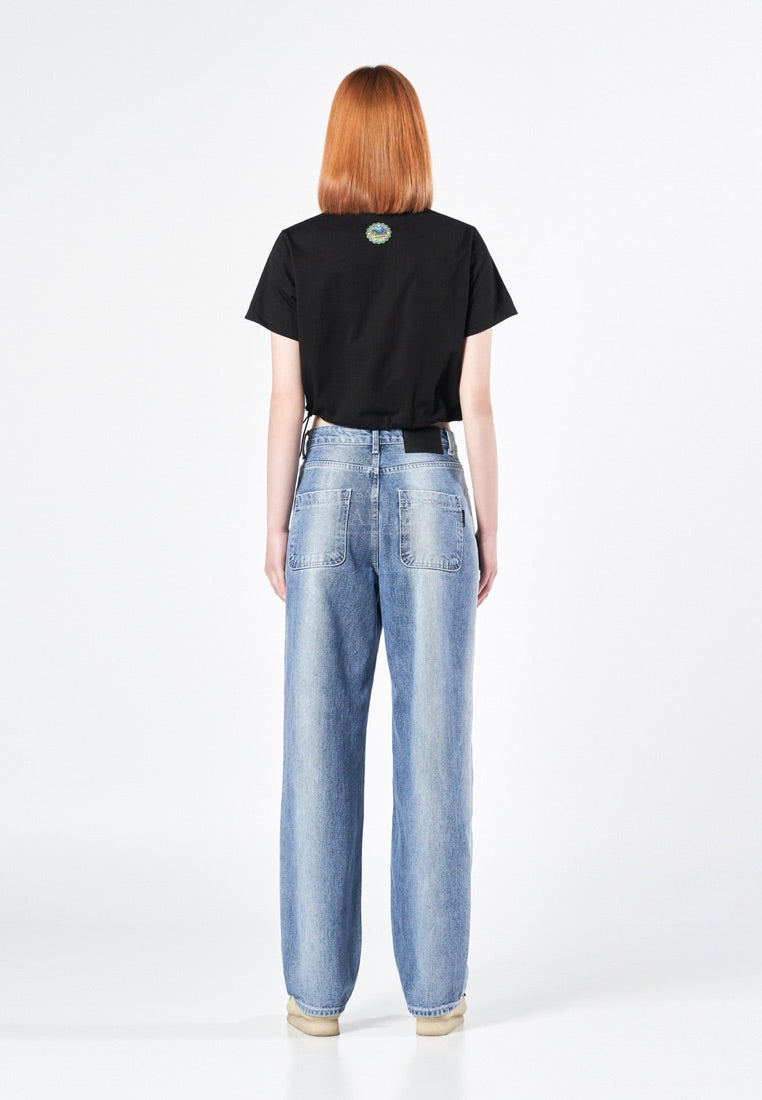 Greenery Artwork Crop Top Short Sleeve T-shirt Black