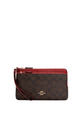 Double Zip Wallet In Signature Canvas Brown 1941 Red