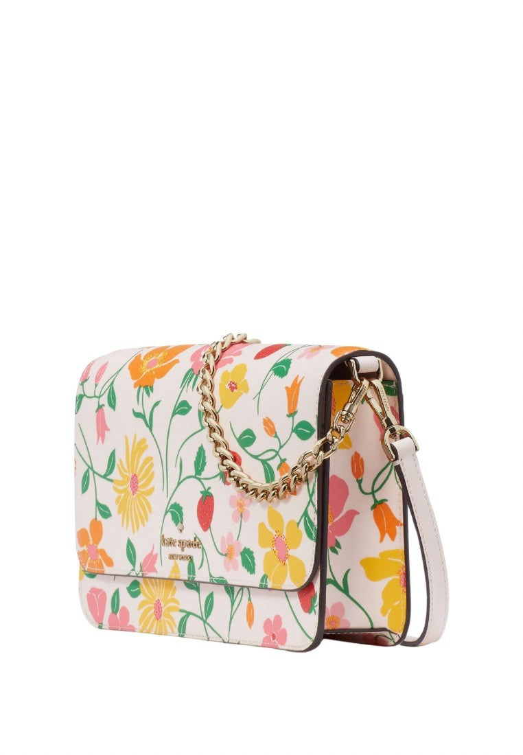 Madison Strawberry Garden Printed Flap Convertible Crossbody Pink Multi