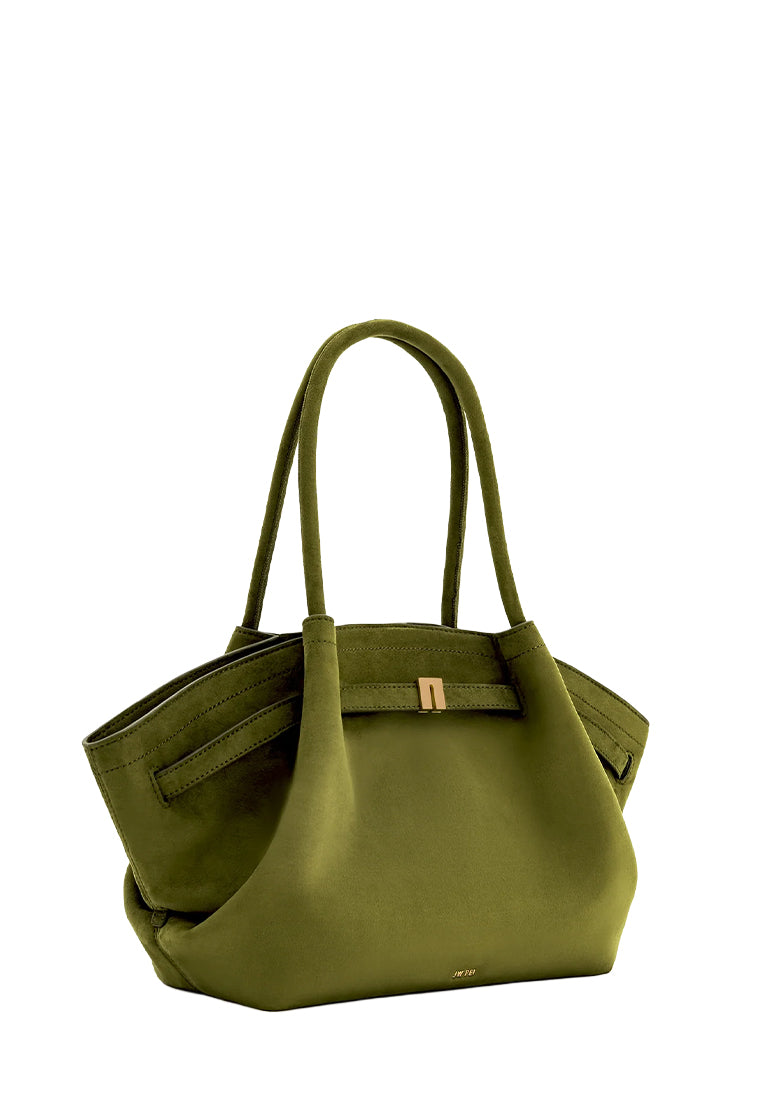 Hana Medium Faux Suede Tote Bag - Dark Olive
