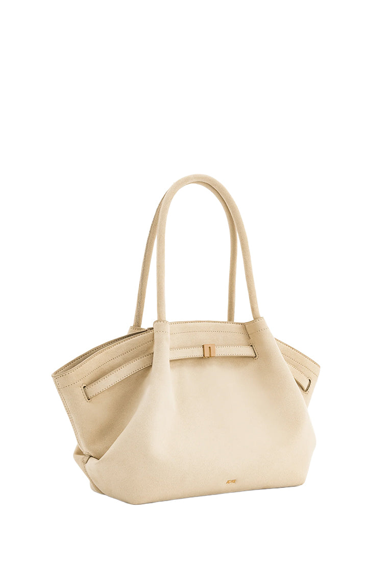 Hana Medium Faux Suede Tote Bag - Off White