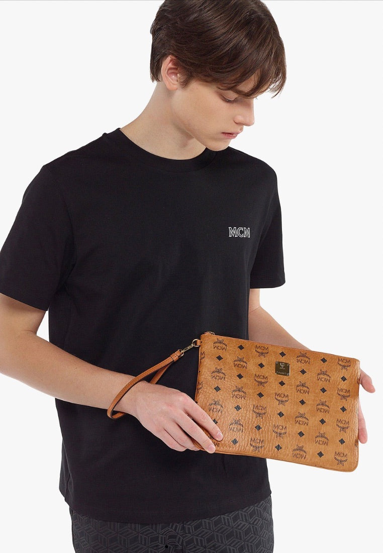 Medium Wristlet Zip Pouch in Visetos Cognac