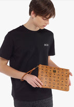 Medium Wristlet Zip Pouch in Visetos Cognac