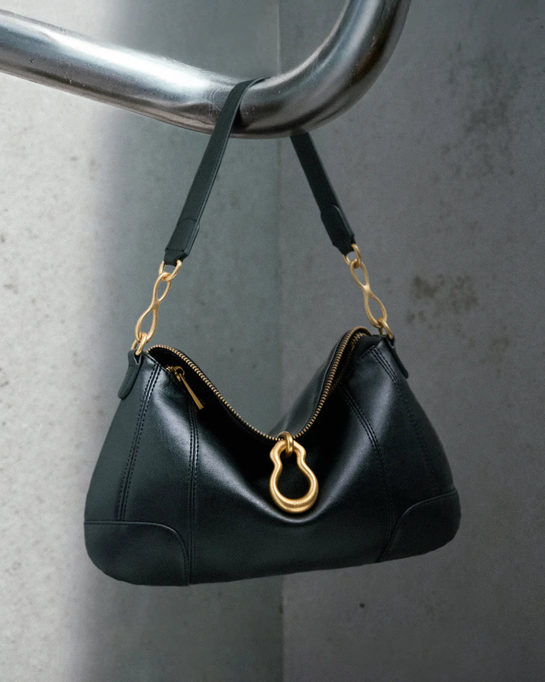 Jayla Metal Pendant Embellished Shoulder Bag - Black