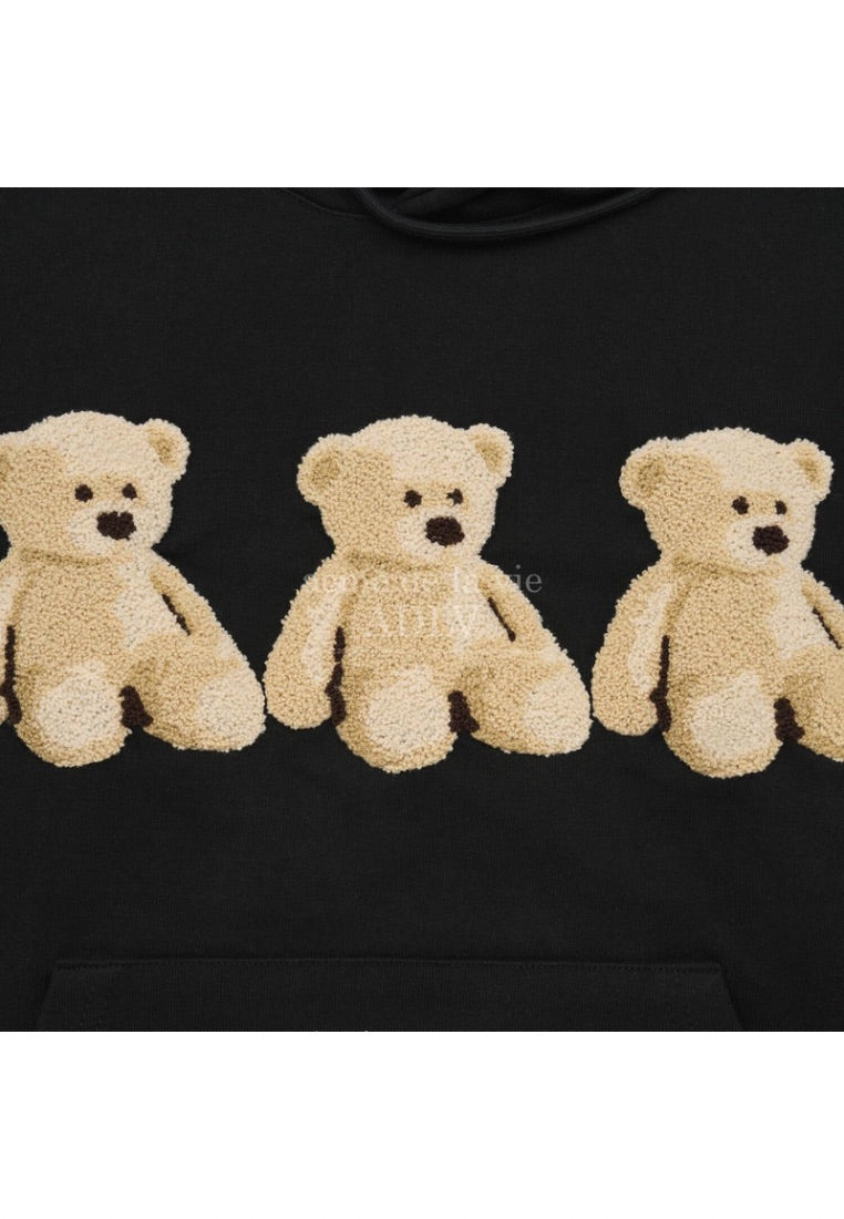 Three Boucle Bear Hoodie Black
