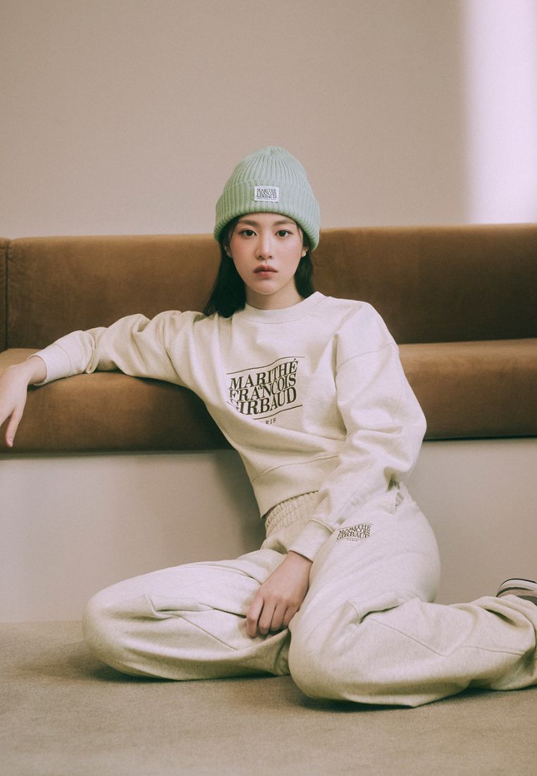 W Classic Logo Crop Sweatshirt Oatmeal