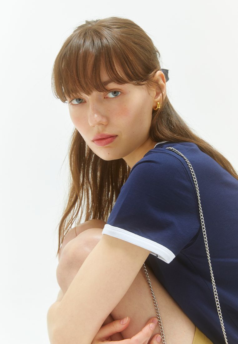 W Classic Logo Ringer Tee Navy