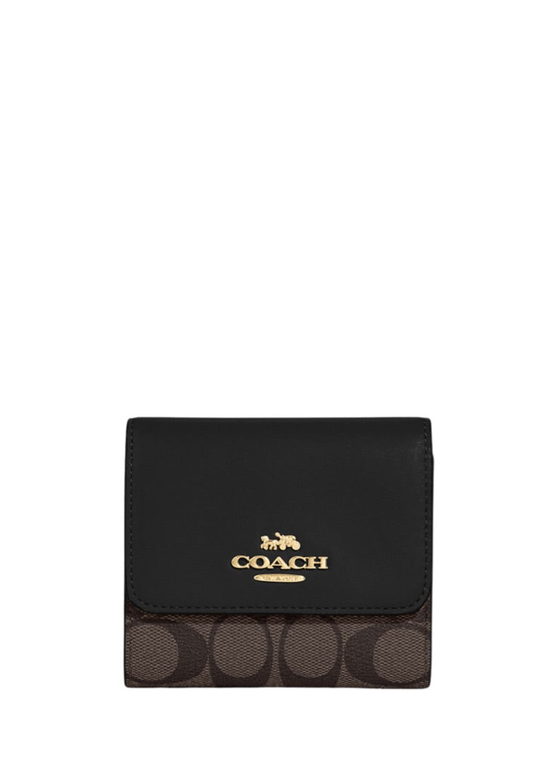 Small Trifold Wallet In Blocked Signature Canvas Brown Black