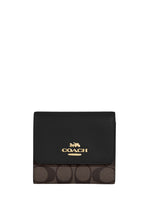 Small Trifold Wallet In Blocked Signature Canvas Brown Black