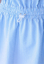 SEERSUCKER Flare Mini Dress Flower Needlework Sky Navy