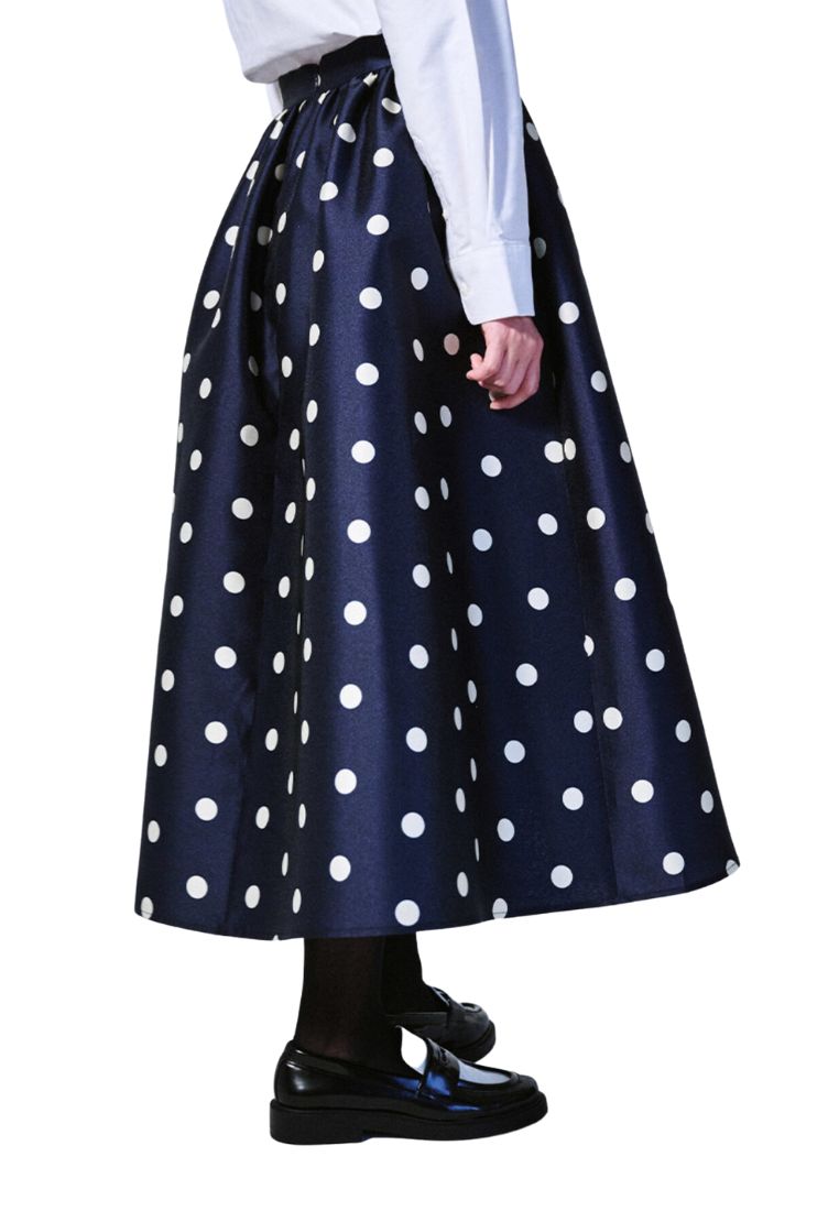 Volume Maxi Skirt Crape Dot Navy Red