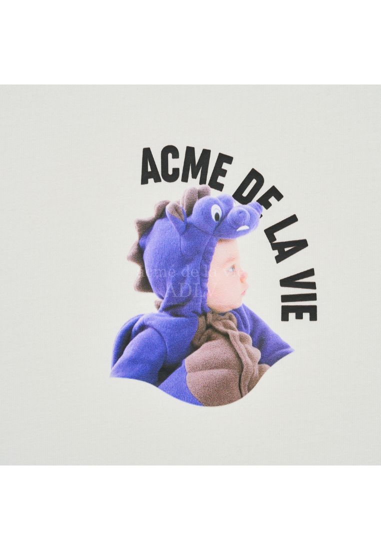 Mini Baby Face Purple Dinosaur Short Sleeve T-Shirt Cream