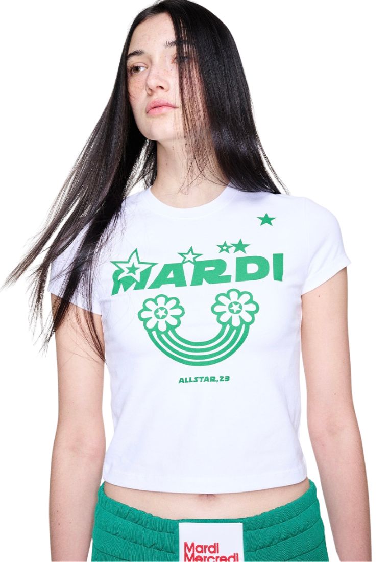 Cropped Tshirt Rainbow White Green
