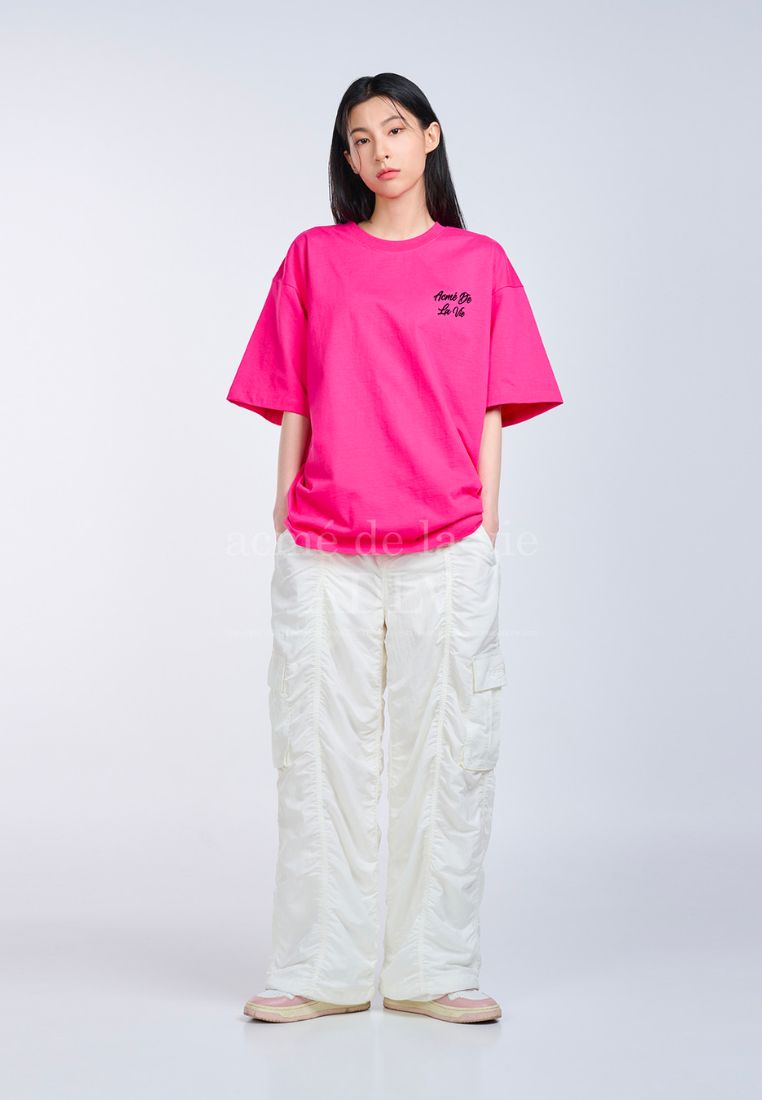 Script Logo Printing Short Sleeve T-Shirt Pink