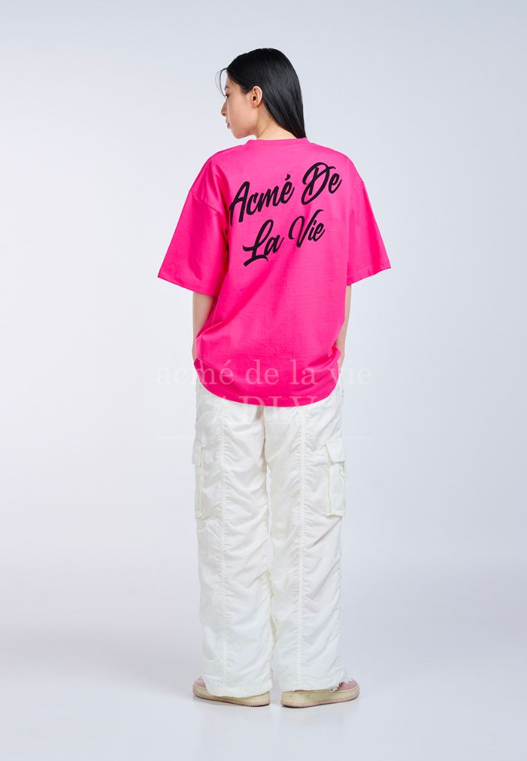 Script Logo Printing Short Sleeve T-Shirt Pink