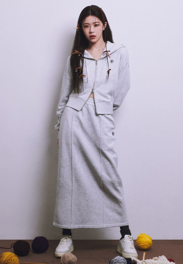 W Circle Logo Crop Hoodie Zipup Light Heather Gray