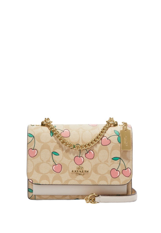 Klare Crossbody In Signature Canvas With Heart Cherry Print Light Khaki Multi