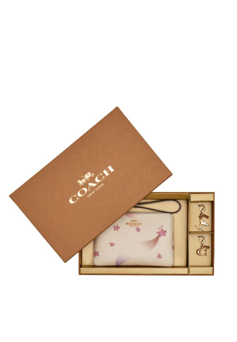 Boxed Corner Zip Wristlet With Disco Star Print