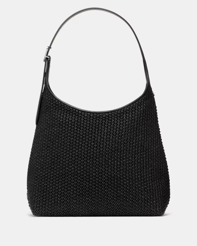 454 Straw Large Shoulder Bag Black
