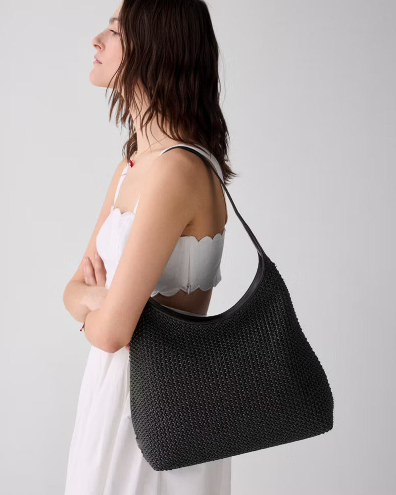454 Straw Large Shoulder Bag Black