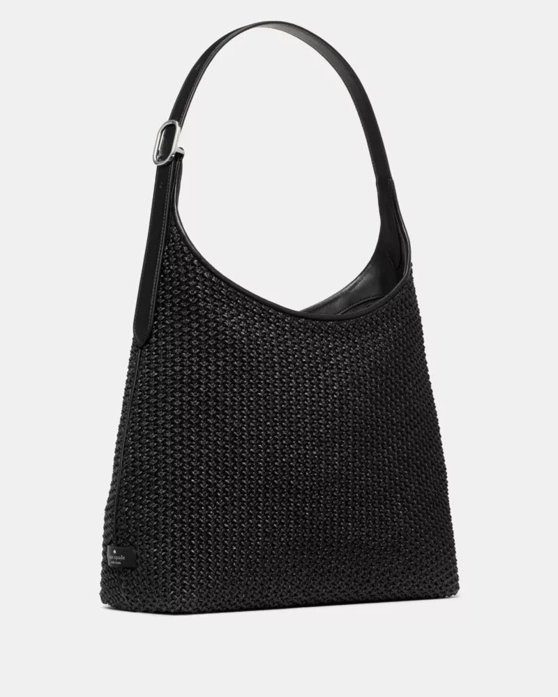 454 Straw Large Shoulder Bag Black