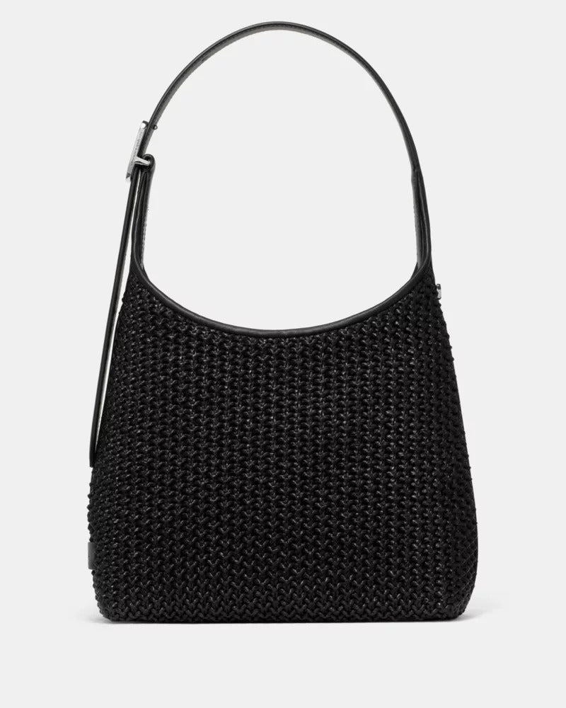 454 Straw Small Shoulder Bag Black