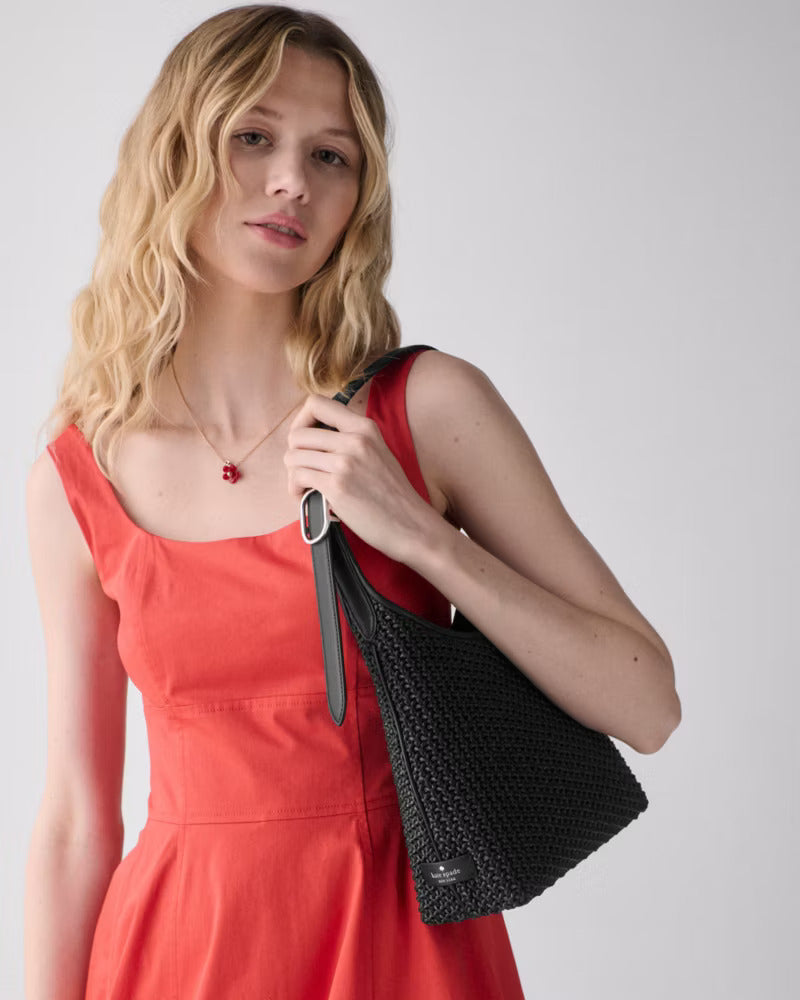 454 Straw Small Shoulder Bag Black