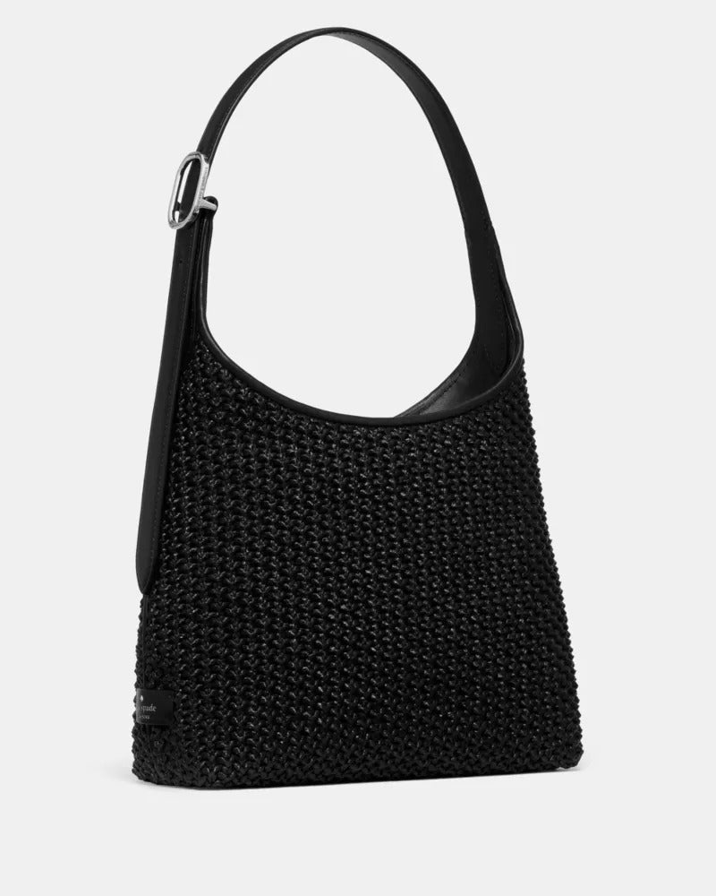 454 Straw Small Shoulder Bag Black