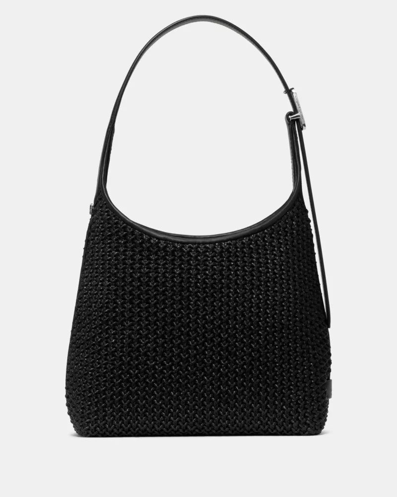 454 Straw Small Shoulder Bag Black