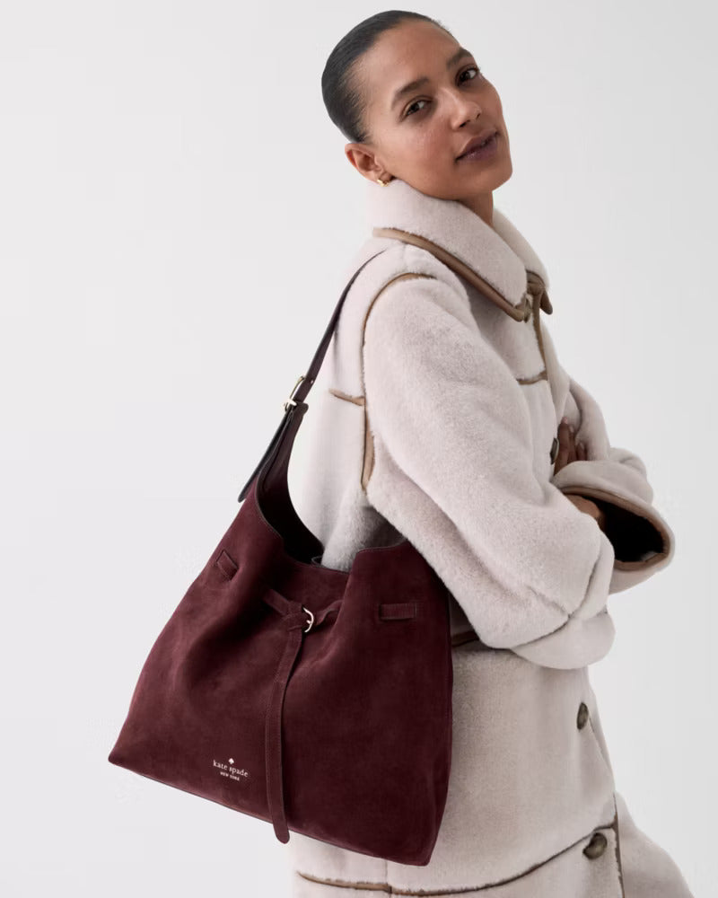 454 Suede Belted Large Shoulder Bag Grenache