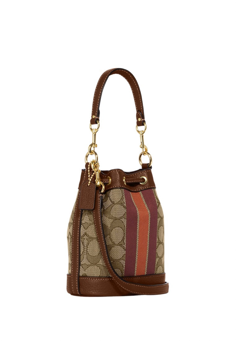 Mini Dempsey Bucket Bag In Signature Jacquard With Stripe And Coach Patch Saddle Multi