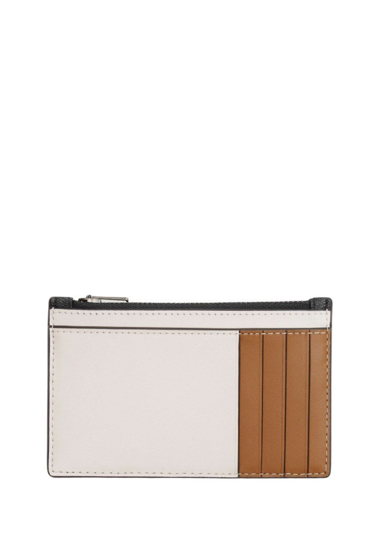 Zip Card Case In Colorblock Signature Canvas Light Saddle Chalk