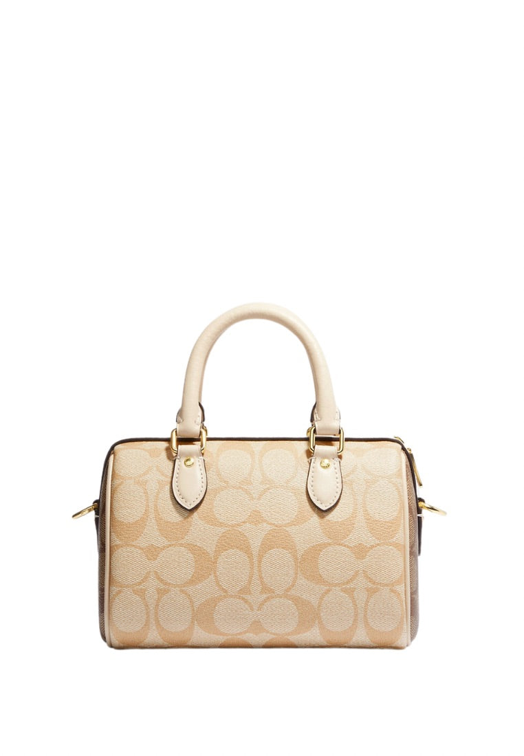 Mini Rowan Satchel In Blocked Signature Canvas Light Khaki Multi