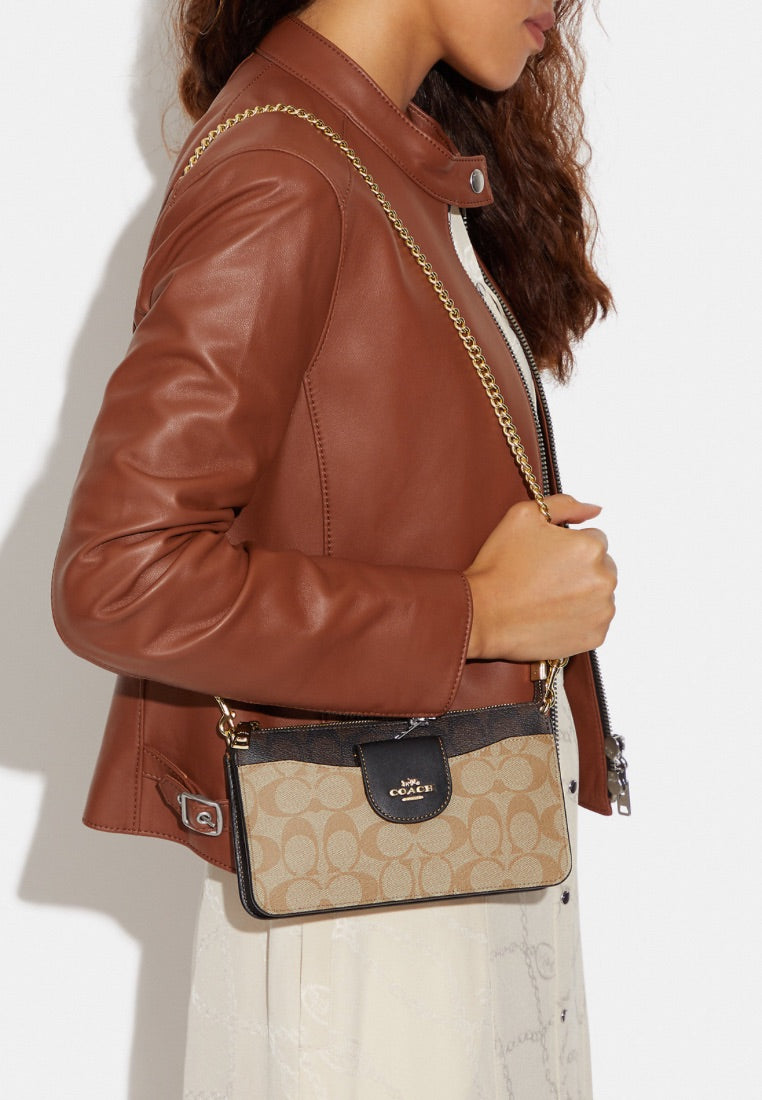 Poppy Crossbody With Card Case In Blocked Signature Canvas Brown Multi