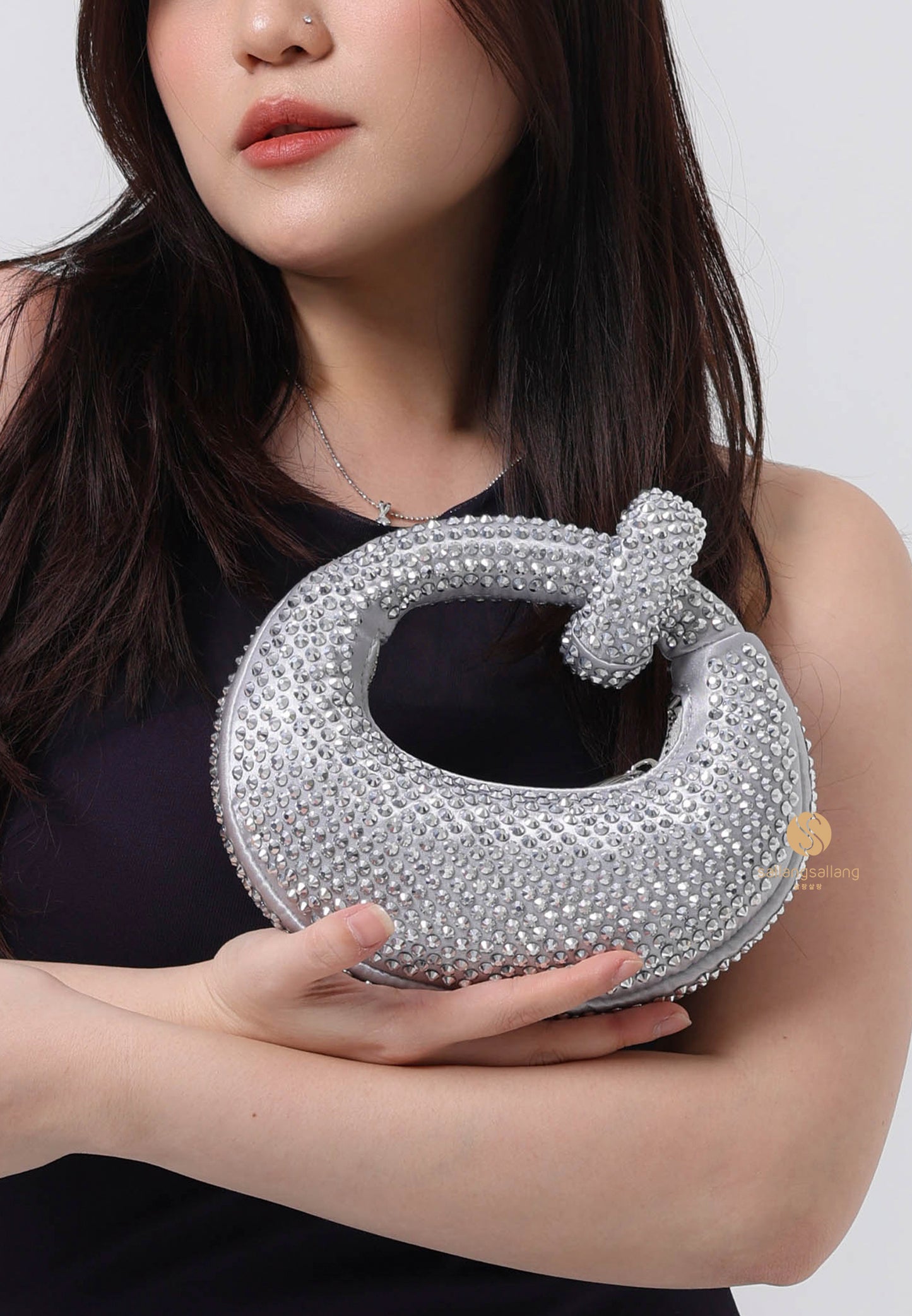 Abacus Artificial Crystal Mini Top Handle Bag - Gray