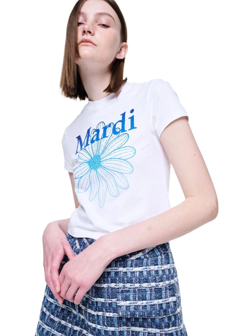 Cropped Tshirt FlowerMardi Gradation White Blue