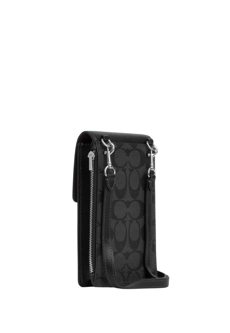 North South Phone Crossbody In Signature Canvas Graphite Black