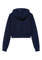 W Classic Logo Crop Knit Hoodie Zip-Up Navy