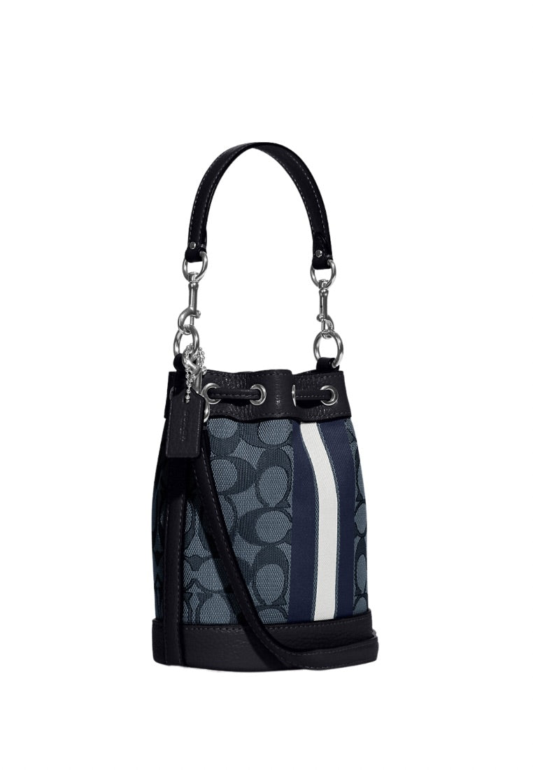 Mini Dempsey Bucket Bag In Signature Jacquard With Stripe And Coach Patch Midnight Navy