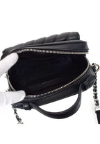 Small Rose Top Handle Leather Satchel Black