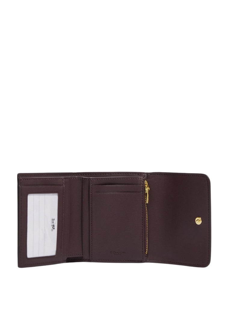 Small Trifold Wallet In Colorblock Signature Canvas Khaki Terracotta