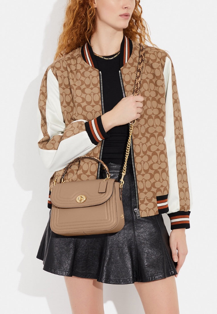 Marlie Top Handle Satchel With Border Quilting Taupe