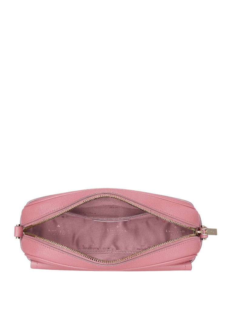 Rosie Pebbled Leather Flap Camera Bag Bright Carnation